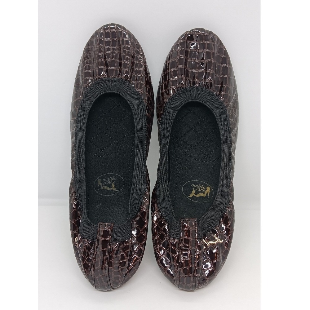 Malibu Jane Brown Crocodile Embossed Faux Leather Ballerina Flats US 10 EU 40